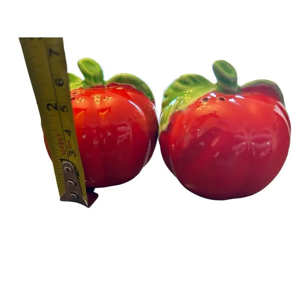 Vintage ceramic red apple salt pepper shakers EUC needs stoppers EH
